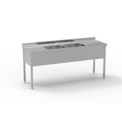 ERATOS Plonge Gamme 600 Aisi-304 18/10 2000X600X850 - 2 Cuves 500X400X250 - 1 Egouttoir A Droite Et 1 Egouttoir A Gauche FGB-206/22 - Acier inoxydable_0