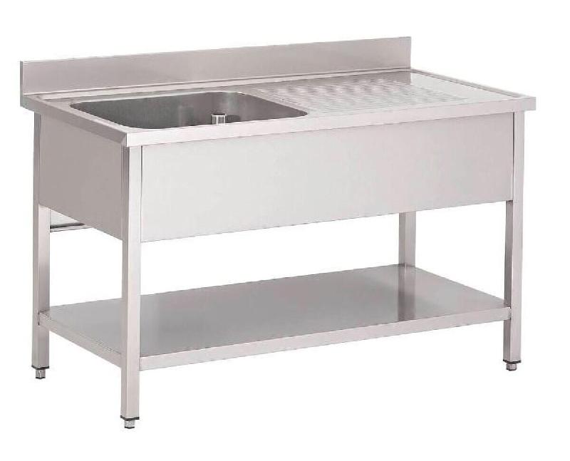 GastroHero Table de lavage Basic 12x6 avec 1 cuve à gauche, dosseret et étagère inférieure - inox SPT-BASIC12X6L_0