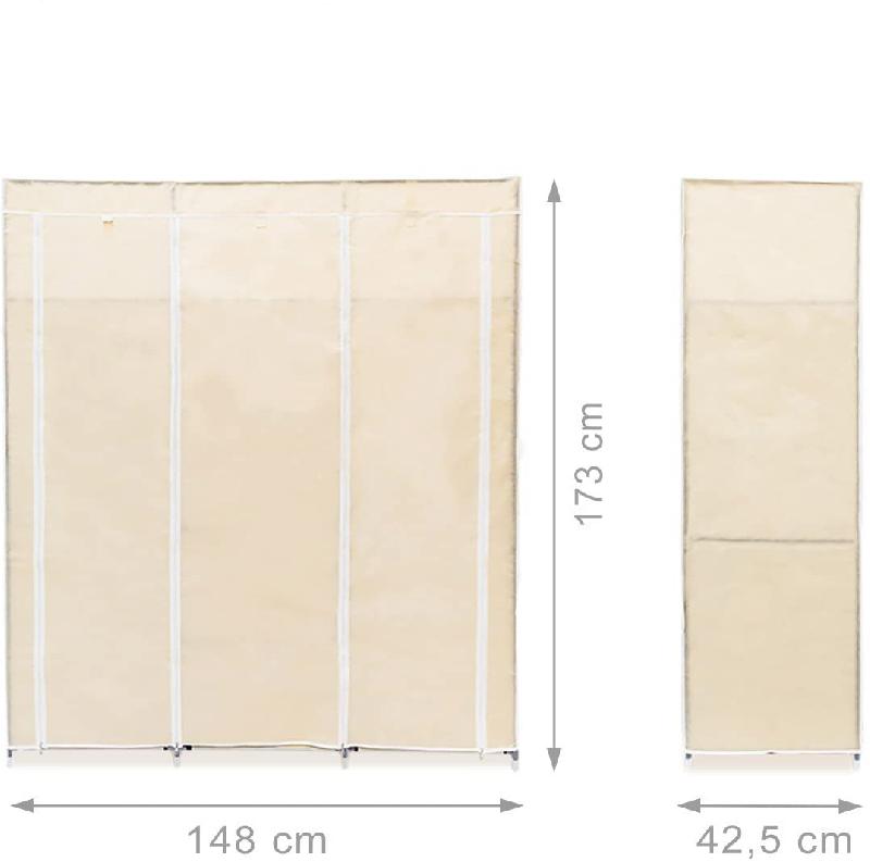 Grande étagère armoire pliante en tissu - 173 cm - Beige - 9 étagères, 2 tringles, cadre en tubes d'acier_0