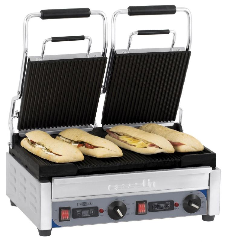 Grill Panini double premium rainurée avec minuterie - Inox, 2900W - CGP2RRPT CASSELIN_0