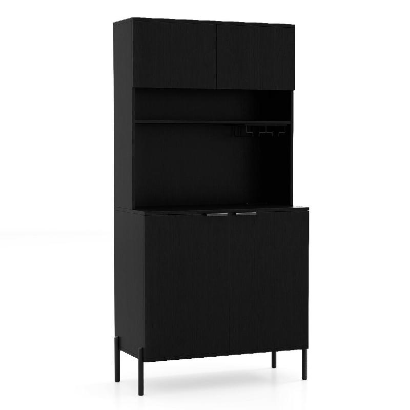 Helloshop26 - Armoire de rangement avec station de charge 80 x 40 x 164 cm porte-verres ergonomique design scandinave en MDF noir 20_0017211 - noir ve_0