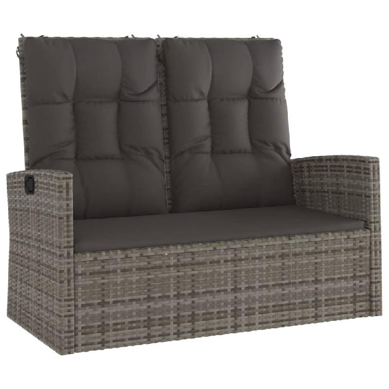 Helloshop26 - Banc de jardin meuble de patio d'extérieur terrasse inclinable et coussins gris 118 x 62 x 95 cm résine tressée 02_0011737 - gris aci_0