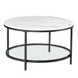 Helloshop26 - Table basse table de salon diamètre 80 cm table canapé apéro façon marbre support en verre trempé facile à assembler 12_0007498 -_0