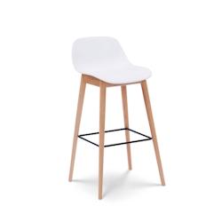Kosmi Tabouret de bar blanc style scandinave avec pieds en bois naturel - Hauteur 66 cm - 3760301693994_0