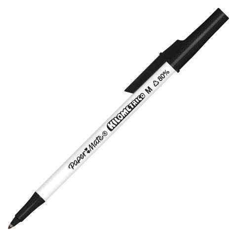 LOT DE 50 - STYLO BILLE PAPERMATE KILOMETRICO À CAPUCHON POINTE 1 MM - ÉCRITURE MOYENNE NOIR