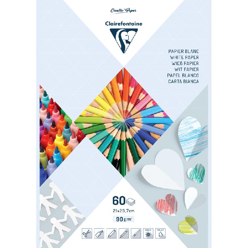 PAPIER BLANC, BLOC DE 60 FEUILLES 90G/M² AU FORMAT 21X29,7CM - LOT DE 5