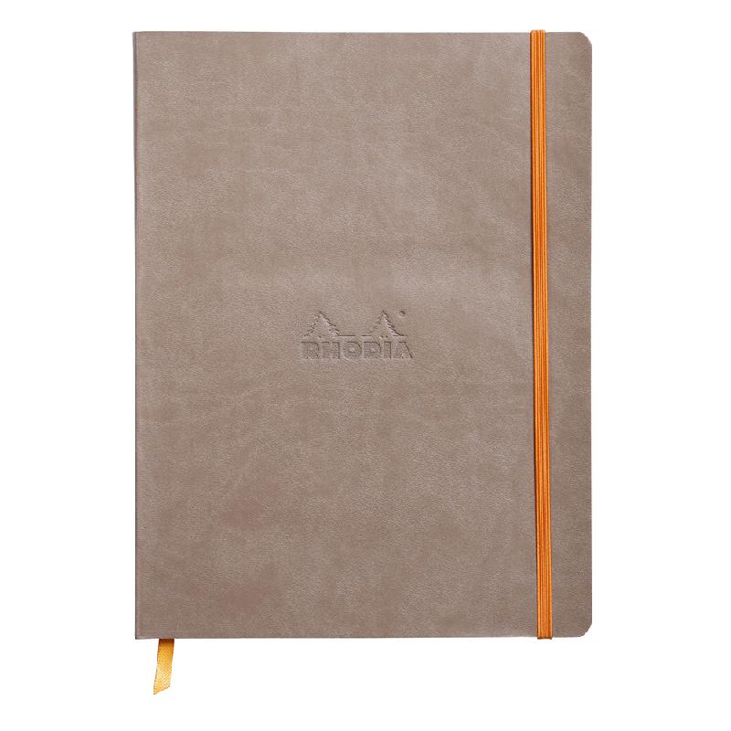 RHODIARAMA CARNET SOUPLE 19X25 CM 160 PAGES DOT PAPIER IVOIRE 90G FERMETURE ÉLASTIQUE - TAUPE