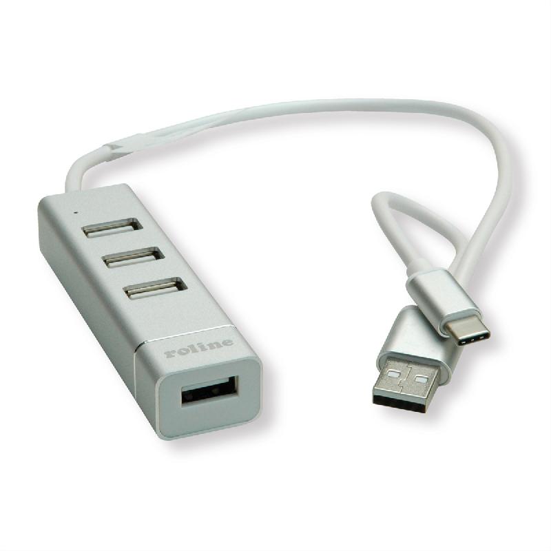 ROLINE Hub USB 2.0 pour portables, 4 ports, câble de raccordement type A+C_0