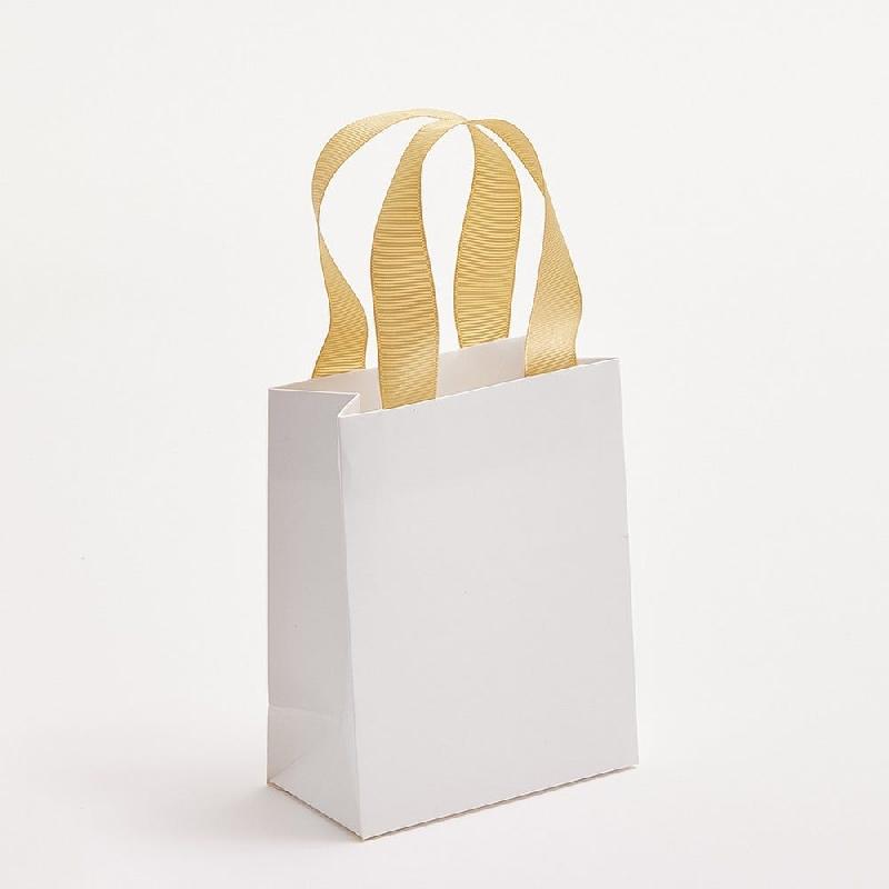 Sac luxe blanc mat poignées ruban or 11x6x14cm - par 12_0