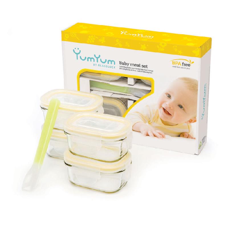 SET DE 4 BOITES HERMÉTIQUES POUR BÉBÉS AVEC COUVERCLES HERMÉTIQUES - GLASSLOCK - MICRO-ONDES