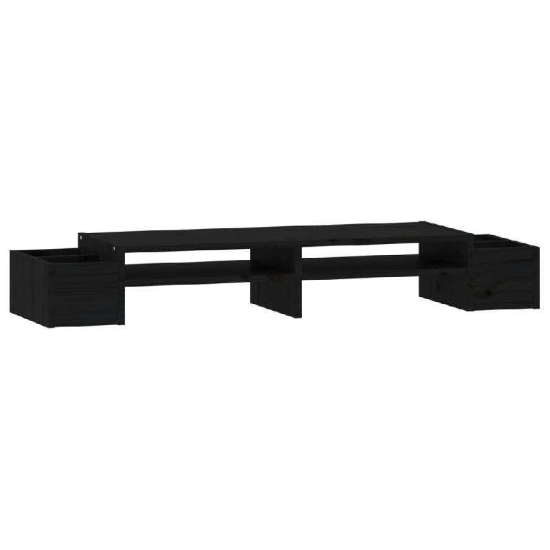 Support de moniteur en bois de pin massif noir - 100 x 27,5 x 15 cm - Design minimaliste avec espace de rangement 02_0004464_0