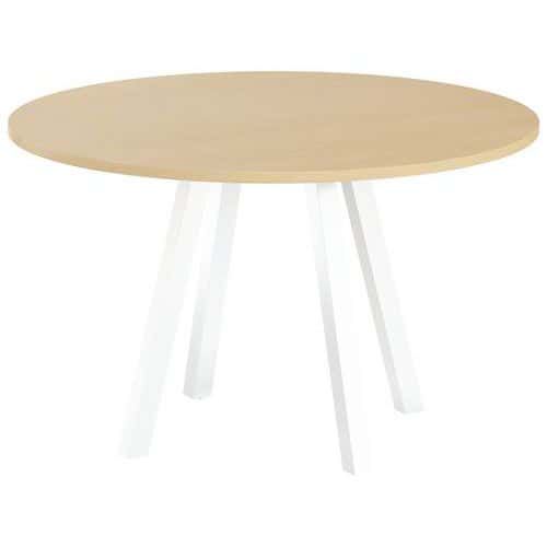 TABLE RÉUNION EVAN Ø 120 CM PIED BLANC PLATEAU STRAT HÊTRE - MBA