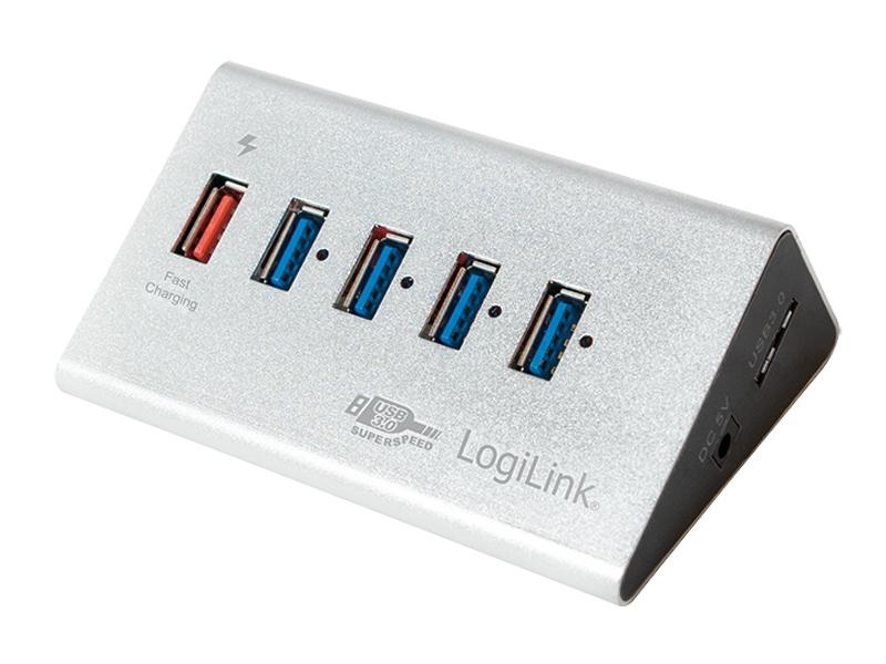 Hub USB 3.0 LogiLink UA0227 - 4 ports + 1 port de charge rapide - Argent_0
