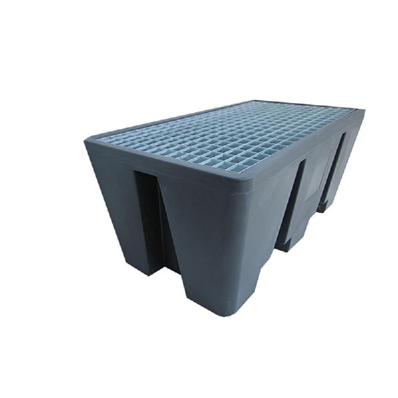 Bac de rétention pour 2 fûts - PEHD - 300L - Caillebotis acier galvanisé - PLAST'UP ROTOMOULAGE_0