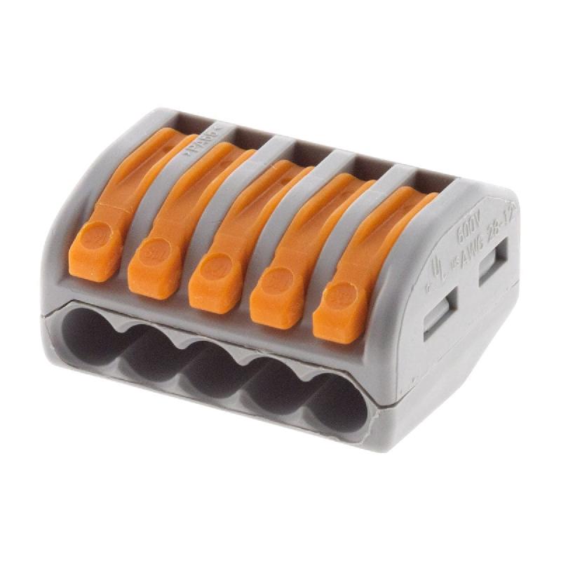 Borne automatique à cliquet S222 - Connexion rapide à leviers - 5 entrées - Fils rigides et souples 4mm² max - Orange - Wago - Lot de 30 bornes_0