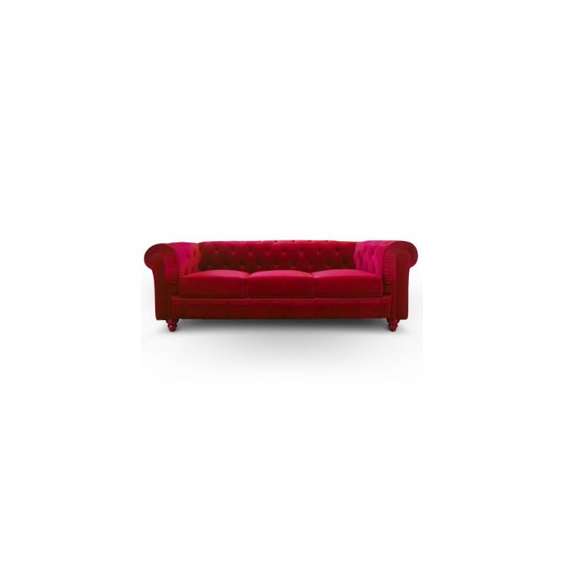 CANAPÉ CHESTERFIELD 3 PLACES EN VELOURS ROUGE_0