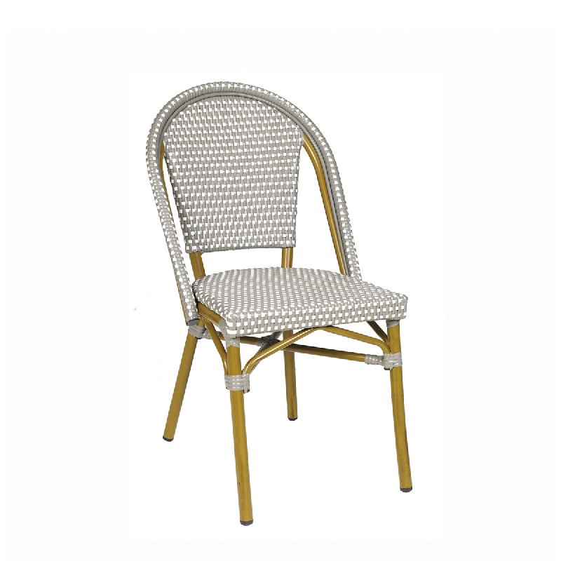 Chaise de terrasse Paris - Tressage gris et blanc - Aluminium couleur bambou - Empilable_0