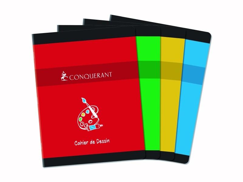 CONQUERANT Lot de 25 Cahier de Dessin Sept piqué 17x22, 16p./8 feuilles 90g/m², uni, coloris assortis (4) - 3020120000404_0