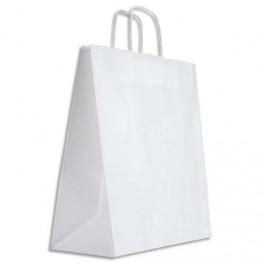 EMBALLAGE PAQUET DE 100 SACS KRAFT BLANC 110G POIGNÉES TORSADÉES 40X46X20 CM