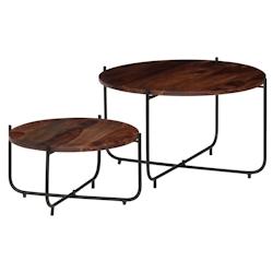 Helloshop26 - Ensemble de table basse lot de 2 bois massif 60 x 35 cm marron 02_0042120 - 3000213657166_0
