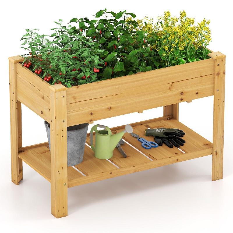 Helloshop26 - Jardinière surélevée en bois 120 x 60 x 81 cm avec étagère de rangement ergonomique design naturel 20_0012206 - 3000227119117_0