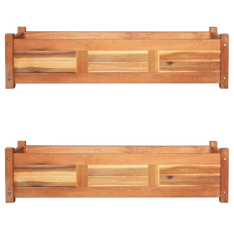 Jardinière surélevée en bois d'acacia - Lot de 2 - 100 x 30 x 25 cm - Plantes, fleurs et légumes_0