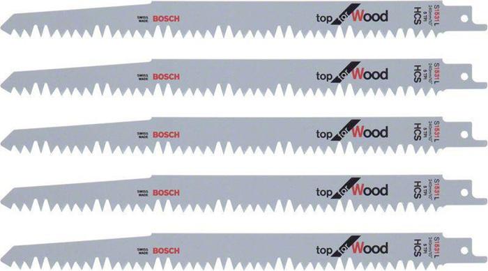 Lame de scie sabre S 1531 L longueur 240 mm largeur 19 mm graduation de dent TPI 5 5 mm contre-coudé, affà»té 5 pièces/carte BOSCH_0