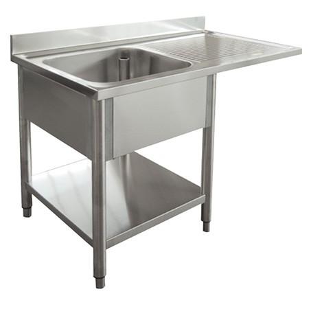 Plonge 2 bacs gauche en inox - Adossée avec pieds ronds et étagère - Passage machine à laver - 1600x700x900 mm_0