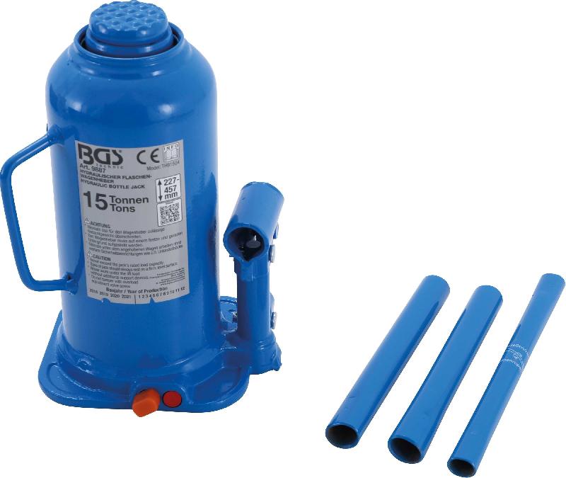 Cric à vérin hydraulique BGS 9887 - capacité 15 T, structure en acier massif, hauteur max. 457 mm_0