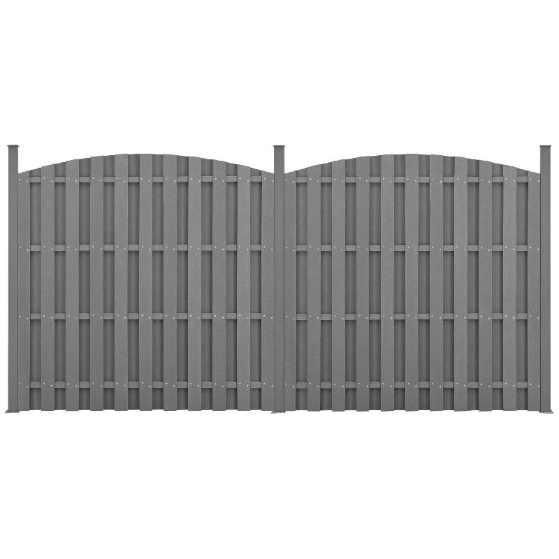 Clôture arrondie en bois composite WPC - Demi-cercle 185 x 376 cm - Gris - 2 pièces avec poteaux et accessoires_0