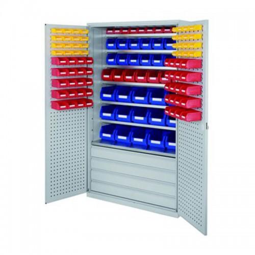 Armoire grande capacité Rasterplan - 7 tablettes, 4 tiroirs et 46 bacs à bec - H1950 x L1130 x P590mm_0