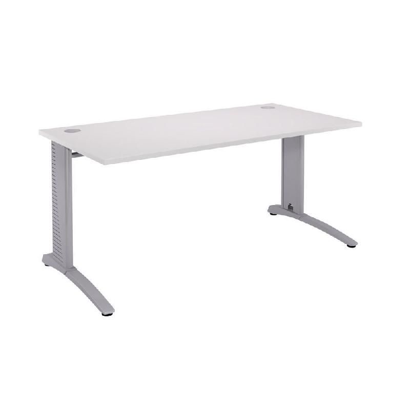 BUREAU DROIT BIOSPACE 2 - L. 140 X P. 80 CM - PLATEAU BLANC - PIEDS L ALUMINIUM - EMBASE 'BLANCHE'