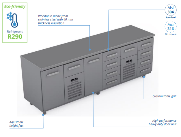 Comptoir réfrigéré en acier inoxydable -2400 × 660 × 900 mm - CST-24-101404_0