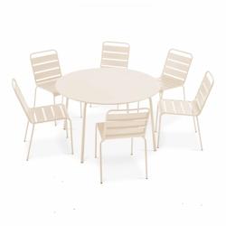 Oviala Business Ensemble table de jardin ronde et 6 chaises en métal ivoire - beige steel 109252_0