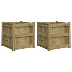 Helloshop26 - Jardinière bac lit surélevé plantes fleurs jardin terrasses lot de 2 bois de pin imprégné marron 02_0039033 - 3000217999699_0