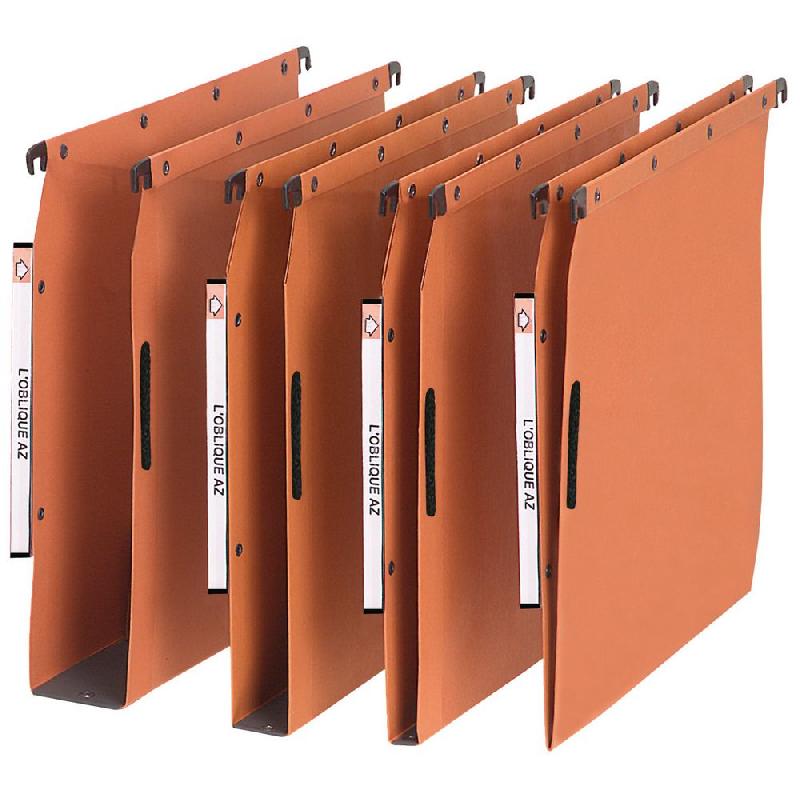 L'OBLIQUE DOSSIER SUSPENDU L'OBLIQUE VELCRO ULTIMATE POUR ARMOIRES - EN KRAFT - BANDES VELCRO - FOND V - ORANGE (PRIX À L'UNITÉ)