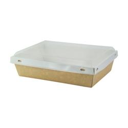 Packnwood FHC - 100Pcs - Boite kraft avec couvercle plastique transparent 200x140mm H50mm 1000ml - marron en carton 210KVIEW1000_0