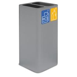 Stil Casa PURE, conteneur déchets en acier peint, 38x38xH80 cm, couvercle 2 compartiments, pictogrammes magnétiques, 100 L, gris. - gris acier PU100_0
