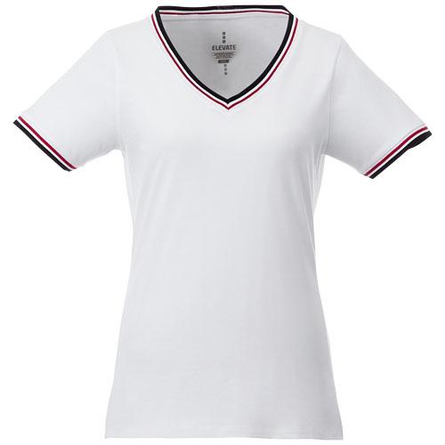 T-shirt femme maille piquée - manches courtes - Elbert 38027010 - col V avec finitions contrastées_0