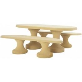 Table pique-nique ovale en béton armé - Dimensions 2,00 x 1,00 x 0,72 m - Avec 2 bancs_0