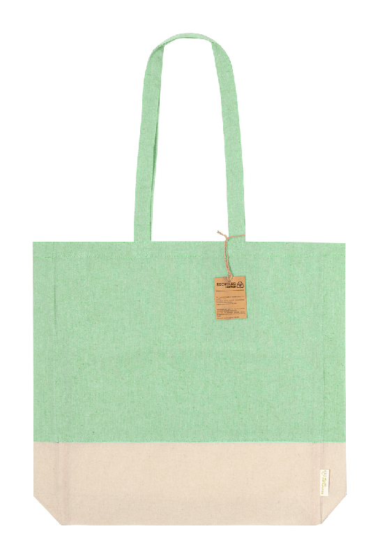 Tote bag bicolore en coton recyclé - avec soufflet et anses longues - 120 g/m² - couleur vert_0