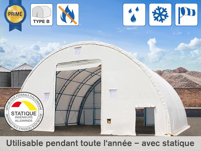 Tunnel de stockage / fermé / structure en acier / couverture en pe / ancrage au sol avec platine / porte / façade / pignon / 21 x 15.25 x 7.6 m_0