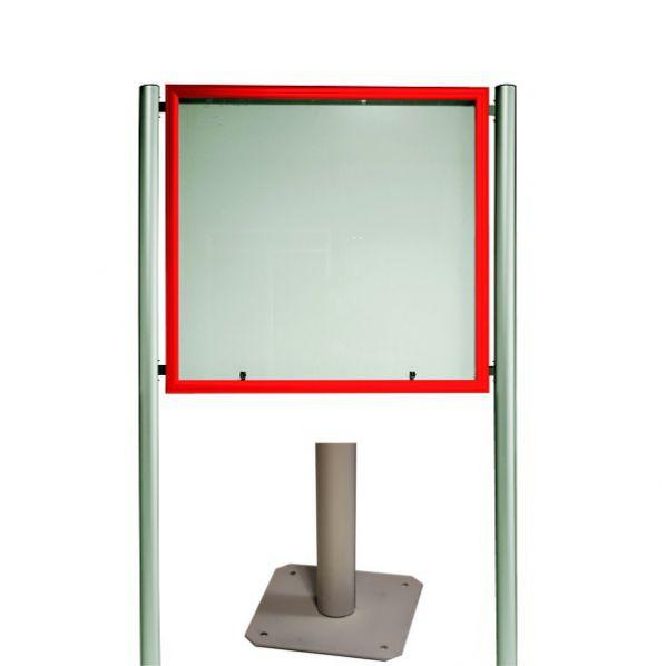 Vitrine extérieure éclairée cadre rouge sur pieds à visser - 12 x A4 - 2 serrures - étanche et sécurisée_0