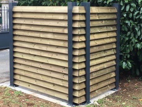 Cache-conteneur pour déchets - poteaux métalliques résistants au vent jusqu'à 2,50 m - bois brut issu de forêts durables_0