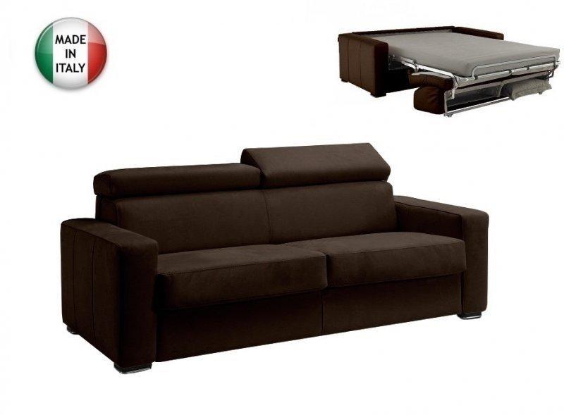 Canapé convertible express Sidney Deluxe 160 cm en cuir vachette marron - Matelas 16 cm haute résilience_0