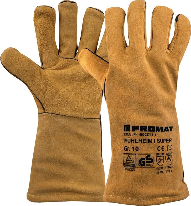 Gants de soudeur Mühlheim I Super taille 10 jaune - Croûte de cuir - EN 388, EN 407, EN 12477 - Catégorie EPI II - Lot de 6 paires PROMAT_0