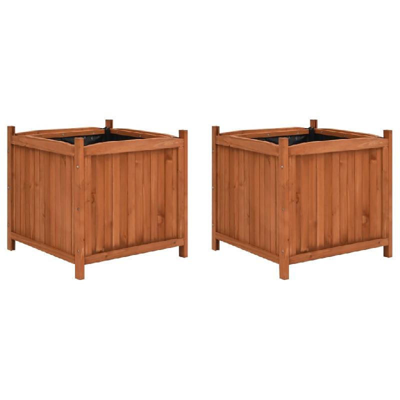 LOT DE 2 JARDINIÈRES SURÉLEVÉES 50 X 50 X 50 CM BOIS DE SAPIN MARRON 02_0000887_0