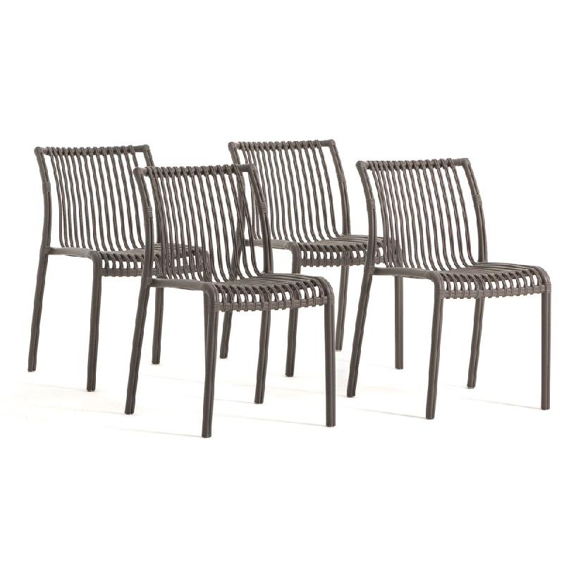 RATTATAN Set de 4 chaises en polypropylène empilables pour extérieur et jardin, bar et restaurant, structure robuste et légère - Olimpia - Taupe -_0