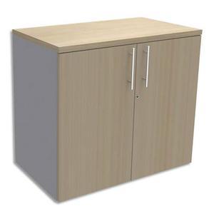 Simmob armoire basse aluminium 1 tablette avec porte, top chêne clair exprim - dim. : l80 x h72 x p47 cm_0