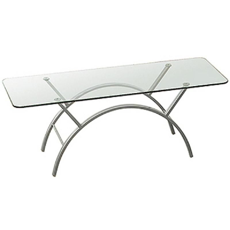 TABLE BASSE EVA - PLATEAU VERRE - PIEDS GRIS - 122 X 51 CM